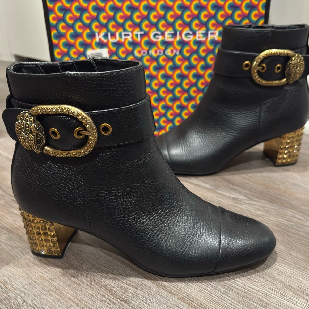 Kurt Geiger Mayfair 55 Black Leather Ankle Boots